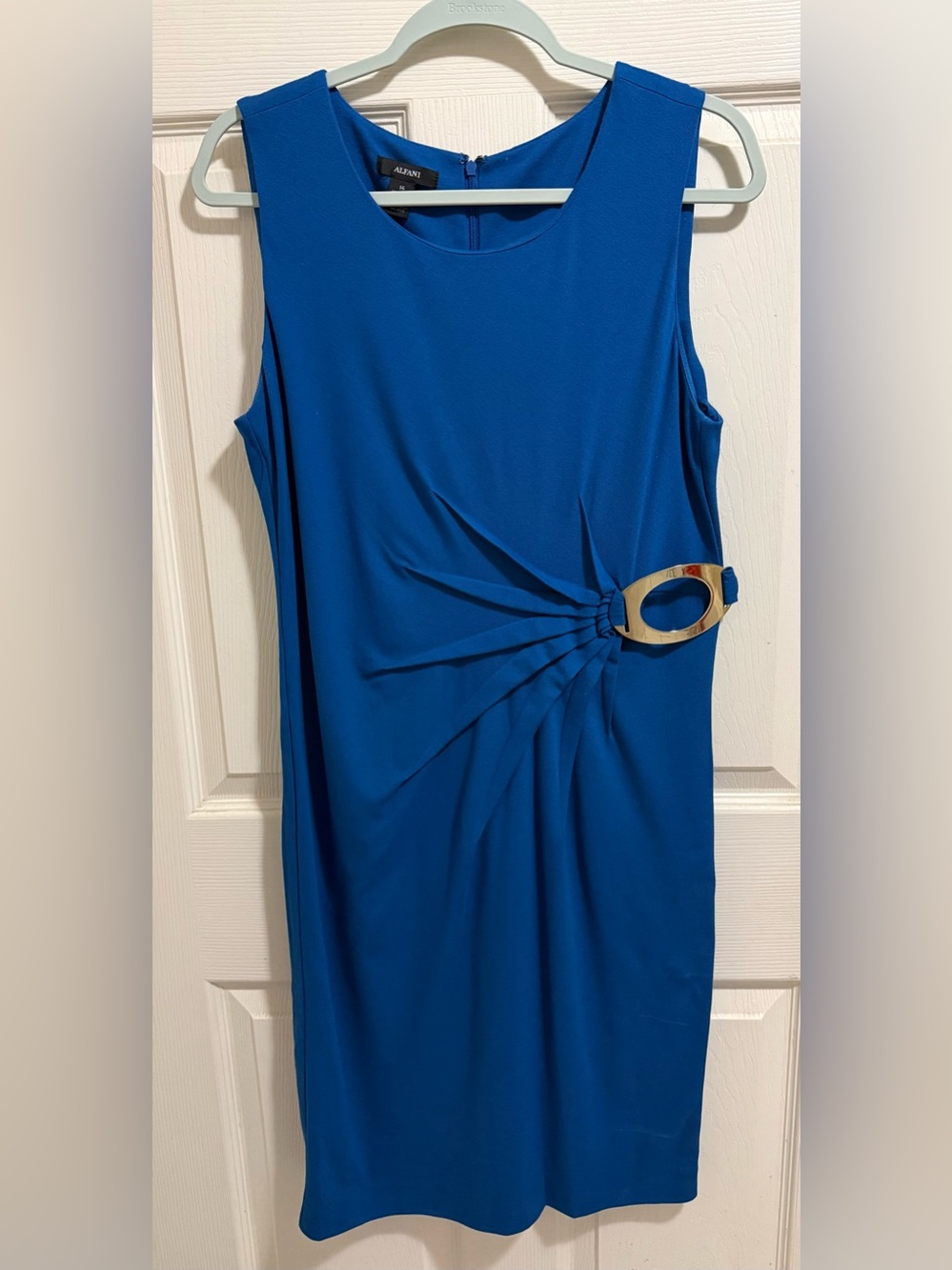 Alfani Sleeveless Blue Sheath Dress with Decorative Buckle